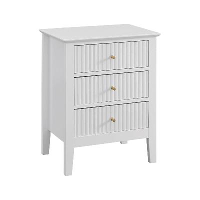 issey modern wooden bedside nightstand side table fluted 3-drawers - white