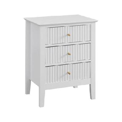 issey modern wooden bedside nightstand side table fluted 3-drawers - white