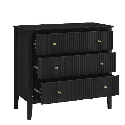 issey modern wooden fluted chest of 3-drawers tallboy storage cabinet - black