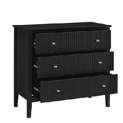 issey modern wooden fluted chest of 3-drawers tallboy storage cabinet - black