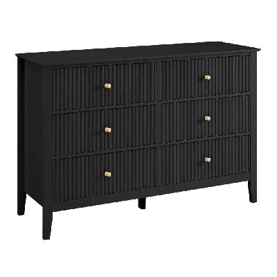 issey modern wooden fluted chest of 6-drawers dresser storage cabinet black