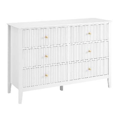 issey modern wooden fluted chest of 6-drawers dresser storage cabinet white