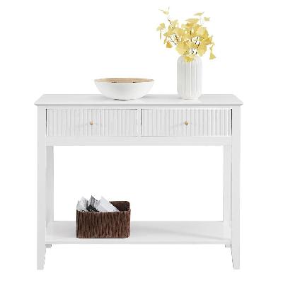issey modern wooden hallway console hall table fluted 2-drawers - white