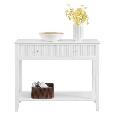 issey modern wooden hallway console hall table fluted 2-drawers - white