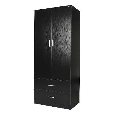 modern 2-door 2-drawers wardrobe closet clothes storage cabinet - black