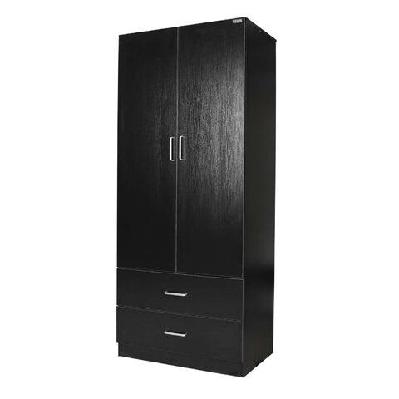 modern 2-door 2-drawers wardrobe closet clothes storage cabinet - black