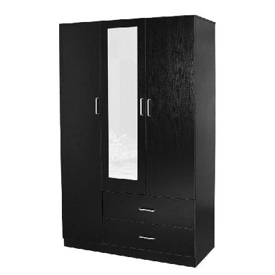 modern 3-door 2-drawers wardrobe closet clothes storage cabinet with mirror - black