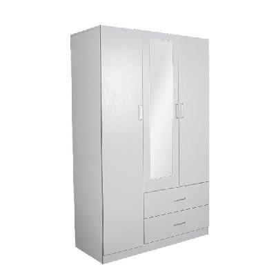 modern 3-door 2-drawers wardrobe closet clothes storage cabinet with mirror - white