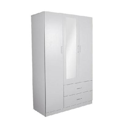 modern 3-door 2-drawers wardrobe closet clothes storage cabinet with mirror - white