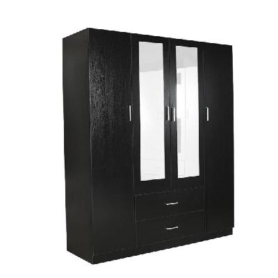 modern 4-door 2-drawers wardrobe closet clothes storage cabinet with mirror - black