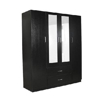 modern 4-door 2-drawers wardrobe closet clothes storage cabinet with mirror - black