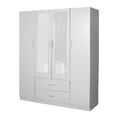 modern 4-door 2-drawers wardrobe closet clothes storage cabinet with mirror - white