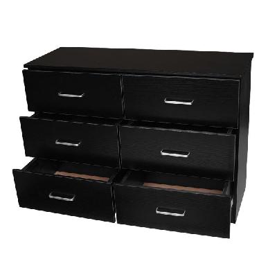 modern 6-drawer chest dresser lowboy storage cabinet - black