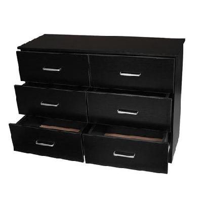 modern 6-drawer chest dresser lowboy storage cabinet - black