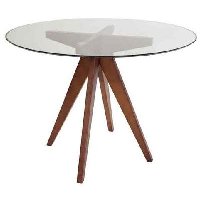jean prouve inspired dining table - glass top 100cm - walnut