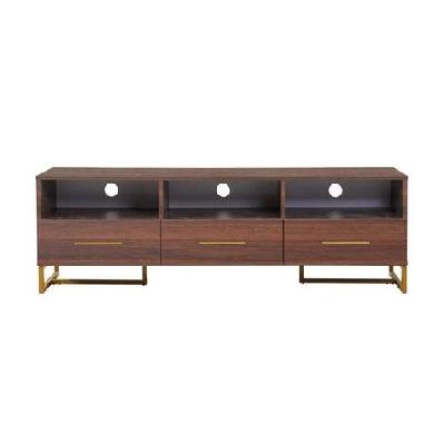 lowline tv stand entertainment unit w/ 3-drawers 3-shelves storage - grey and gold