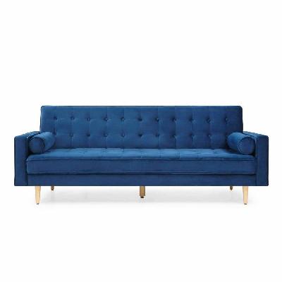 modern designer scandinavian velvet fabric 3-seater sofa bed - blue