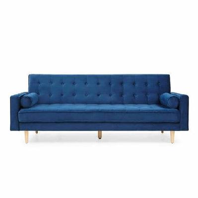 modern designer scandinavian velvet fabric 3-seater sofa bed - blue