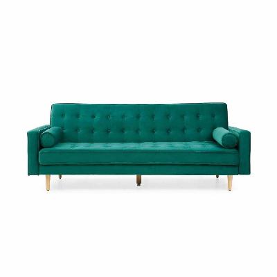 modern designer scandinavian velvet fabric 3-seater sofa bed - green