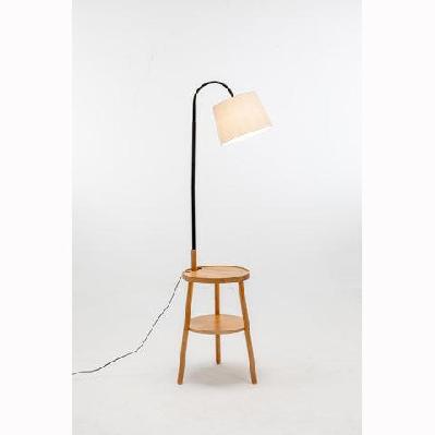 kamala rubberwood 2-round shelves floor lamp linen shade w/ usb port and wireless charging - off white/natural