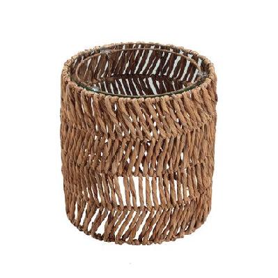 karina woven round tempered glass top side end lamp table natural