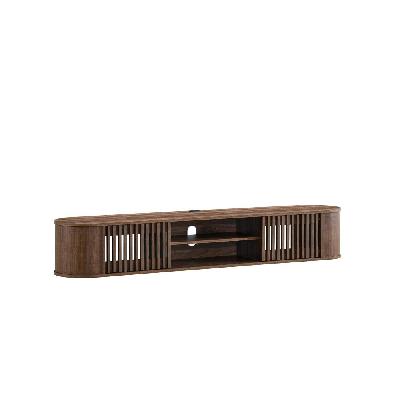 kassy wooden wall mount floating entertainment unit tv stand 180cm 2 doors walnut