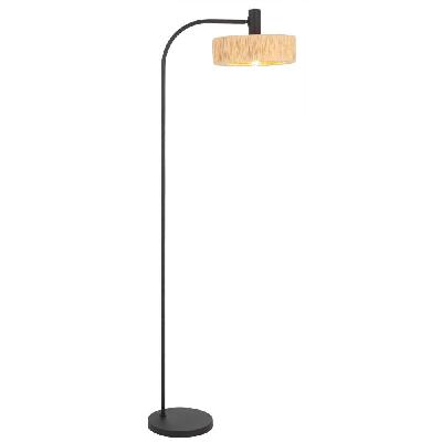 katrin industrial standing floor lamp light foot switch metal raffia black natural matte natural