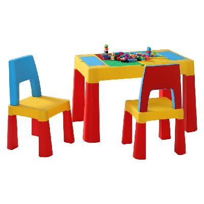keezi 3pcs kids table and chairs set activity chalkboard toys storage box desk