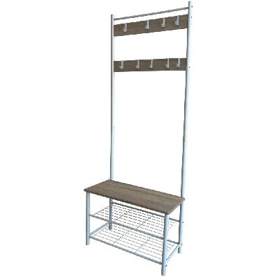 hanger and shoe rack - natural wood and black carbon steel entryway organizer with bench and shelves