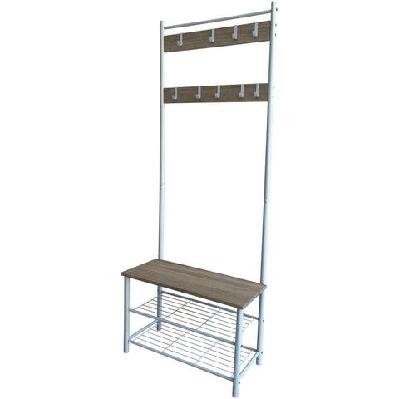 hanger and shoe rack - natural wood and black carbon steel entryway organizer with bench and shelves