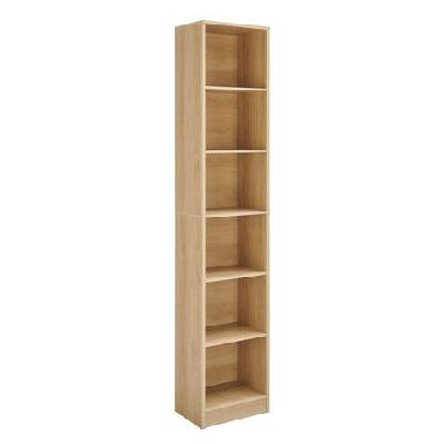 keto modern 6-tier wooden bookcase display shelf narrow - oak