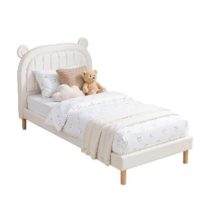 kids king single bed frame bear ears headboard upholstered leather platform bed for child