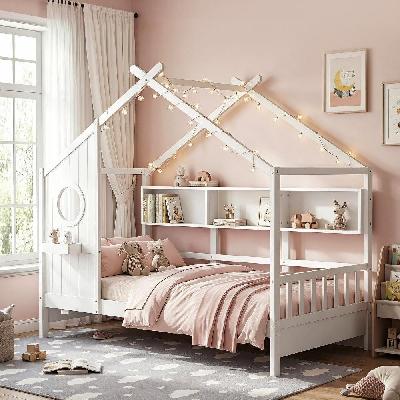 kids single bed frame house bed solid wood montessori bed for toddler white