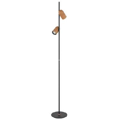 kindle modern standing floor lamp light foot switch aluminium metal black wood wood tones sand