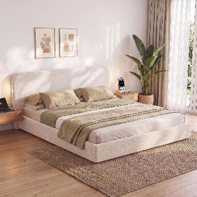 king bed frame with 100cm bouclé headboard, usb-c and night lights