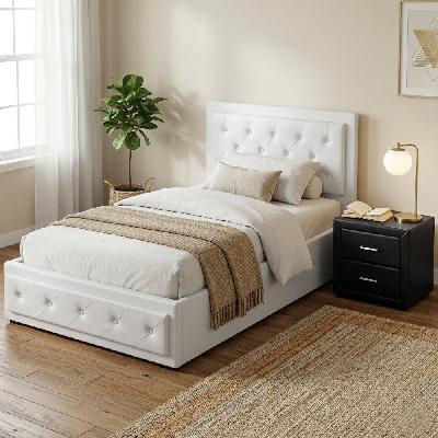 king single bed frame storage white leather gas lift bed black bedside table set