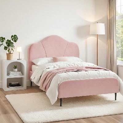 king single storage bed frame velvet with bedside table pink