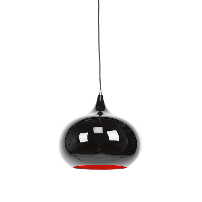 kirby inverted bowl metal cord drop pendant light lamp - black and luminous red inside