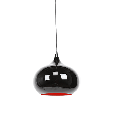 kirby inverted bowl metal cord drop pendant light lamp - black and luminous red inside