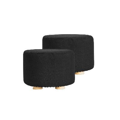 la bella 2 set black fabric ottoman round wooden leg foot stool