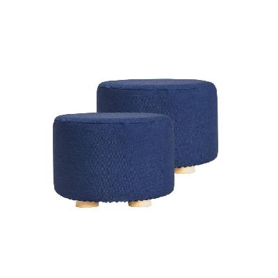la bella 2 set dark blue fabric ottoman round wooden leg foot stool