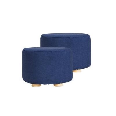 la bella 2 set dark blue fabric ottoman round wooden leg foot stool