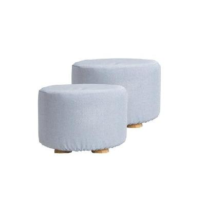 la bella 2 set light blue fabric ottoman round wooden leg foot stool