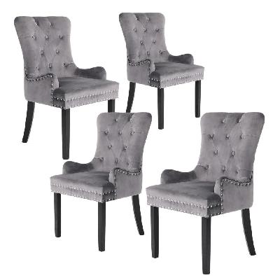 la bella 4 set grey french provincial dining chair ring studded lisse velvet rubberwood