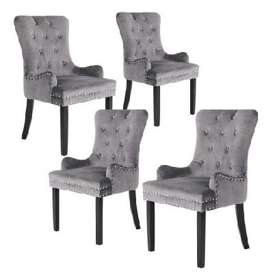 la bella 4 set grey french provincial dining chair ring studded lisse velvet rubberwood