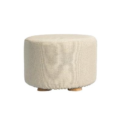 la bella beige fabric ottoman round wooden leg foot stool