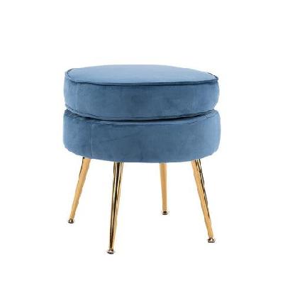 la bella navy blue round ottoman foot stool velvet fabric metal leg