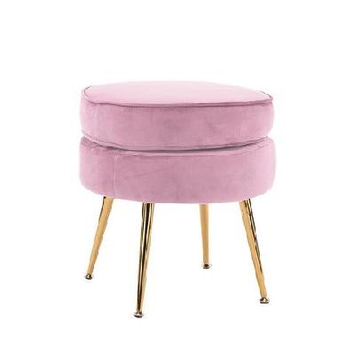la bella pink round ottoman foot stool velvet fabric metal leg