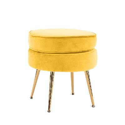 la bella yellow round ottoman foot stool velvet fabric metal leg