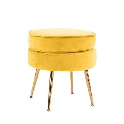 la bella yellow round ottoman foot stool velvet fabric metal leg